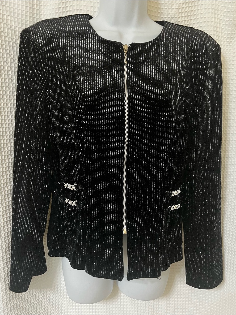 Vintage 90s Dress Barn Black Velvet Sparkle Zip-Front Blazer SZ 12